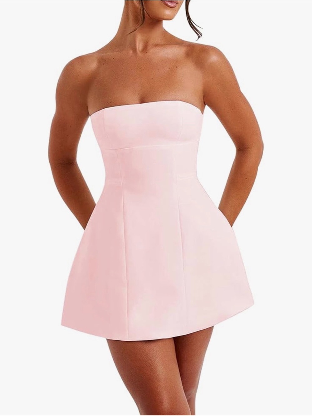 Strapless Pink A Line Mini Dress